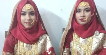 যমজ ভাইয়ের সঙ্গে যমজ বোনের বিয়ে দেখতে মানুষের ভিড়
